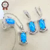 Necklaces 95%off Silver 925 Blue Opal Bridal Jewelry Sets For Women Necklace Earrings Pendants Ring Sets For Birthdays Gift