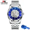 Montres Automatic Watch Man Tevise T9005D Blue Face Lumin Luming Mécanical Watch imperméable Montres Mens 2024 Dropshipping Box Tool