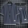 2024 Summer Waffle Pattern Suit Mens Outdoor Harajuku Lose Fake Two Sleeve Shorts Sportwear Fashion XL-XXXL 240412