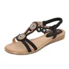 Casual schoenen zomer vrouwen 1,5 cm platform 2 cm wiggen lage hakken Boheemse sandalen vrouwelijke vakantie comfortabele string kraal groot formaat parel