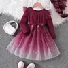 Meisjesjurken Ceeniu Girls Party Pink Pink Sleeve Birthday Princess Dress For Stars Mesh Children's Clothing