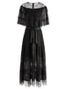 Partykleider seqinyy schwarzes Midi Kleid Sommer Spring Fashion Design Frauen Runway Spitze Kurzarm Elegant Belt A-Line Casual High Street