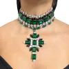 Colliers Green Corss Pendant Choker Col de mariée Charmes Party Accessoires Déclaration Collier Rimistone Jewelry Pendant Gift Gift