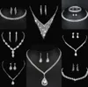 Värdebelt lab diamantsmycken Set Sterling Silver Wedding Halsbandörhängen för kvinnor Bridal Engagement Smyckesgåva F60X#