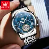 Horloges olevs luxe topmerk horloge voor mannen automatische mechanische horloges waterdichte roestvrijstalen skeletontwerp man polshorloge