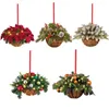 Christmas Decorations Wooden Hanging Ornaments 2024 Navidad Flower Basket Pendants Door Xmas Tree For Home Year Gifts