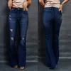 Kvinnors jeans denim mörkblå klassisk mitten av midjan mager fickor flare byxor byxor dagliga liv 90 -talets vintage kläder