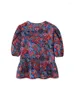 Frauenblusen Mädchen O-Neck Kurzer Puffarm Model Streetwear Style Tops Damen Spring Elegante Blumen drucken Bogen Schnüre-up Bluse