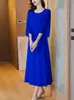 Basic Casual Dresses 2023 New Summer Women Blue Maxi Beach Dress Chiffon Casual Purple Korean Fashion Elegant Party Bodycon Evening Long Prom Dresses 240419