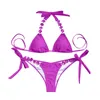 Costumi da bagno femminile sexy costume da bagno color bikini con cinghie di diamanti e accessori a catena di metallo