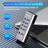 Hubs RSHTech Powered USB Hub Aluminium 5Port USB3.0 Hub Splitter QC 3.0 Snel opladen Individuele LED -AAN/UIT -schakelaars voor Mac PC