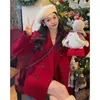 Women's Suits Insozkdg Luxurious Thickened Red Wool Blazer Women 2024 Winter Korean Style Elegant Fashionable Suit High Quality