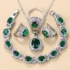 Strands Bridal Necklace And Earrings Jewelry Sets For Women Fashion Wedding Dress Costume Green Zircon Charm Bracelet And Ring