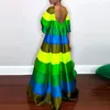 Luxury Rainbow Striped Women Evening Dress 2023 Sexy Elegant Loose Short Sleeve Maxi Dres Backless Oneck Bohe Dresses 240419