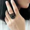 Cluster Anneaux Kinel Fashion Gold / Silver Color Punk Ring Wide Brassement Stripes Émail de la ligne de vague en émail pour femmes bijoux