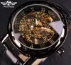 Montres gagnantes Black Gold Male Clock Men Relogios Skeleton Mens Watchs Top Brand Luxury Montre Leather Wristwatch Men Mécanique montre