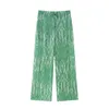Blouses pour femmes Summer Fashion Green Striped Loose Shirt Vintage V Neck Button Butte bordé Ladies Casual Long Top