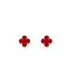Boucles d'oreilles de trèfle Van Van Van Van à chaud plaquées avec des bijoux à double face rouge à double face rouge 18K
