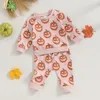 Kleding sets schattige pompoenprint peuter babymeisjes kleding Halloween -outfits voor kinderen lange mouwen sweatshirt trekkoord broek 2 stks casual