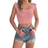 Women's T Shirts Spring And Summer Solid Color Square Collar Sleeveless Sweater With Earrings Midriff-baring Top Ropa Para Mujer