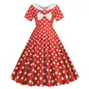 Casual Dresses For Women Polka Dot Short Sleeve Housewife Evening Party Prom Dress Trendy Bowknot Slim Waist