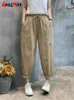 여성용 바지 Capris Womens Harem 바지 주머니와 함께 100%면 린넨 와이드 다리 바지 여름 여름 느슨한 부드러운 홈 바지 여성 조깅하는 사람 2024 Y240422