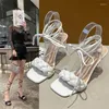 Scarpe eleganti di grandi dimensioni donne romane intrecciate sandali alta tallone di punta quadrata petana della caviglia alla moda sexy pompe mujer sexy