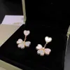 Designer Brand Fashion Van Love Earrings 925 Sterling Silver Plated With 18k Gold White Fritillaria Heart Shaped Jewelry
