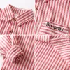 T-shirts Biniduckling Fashion Stripe Kids Shirt for Boys Cotton Red Grey Long Sleeve Shirts for Boys Autumn Spring Children Top Clothes