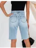 Zomer midden taille scheurde denim shorts voor vrouwen mode hoge stretch knie lengte rechte jeans s-2xl drop ship 240418