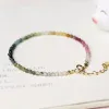 Strands Natural Ultrafine Rainbow Tourmaline Bracelet Elastic Rope 14K Silver Goldplated Extended Chain Hand String Girlfriend Gift