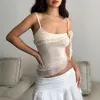 Kadın Tankları Tatlı Ruffles Çiçek Patchwork kolsuz Camisole Çift Katmanlı Örgü Üst Kadınlar 90s Vintage Tees Y2K Seksi