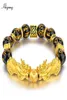 Svart obsidian stenpärlor armband pixiu feng shui armband guld färg buddha lycka till rikedomarmband för kvinnor män smycken3895404