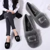 Casual Shoes Brand Rhinestone Woman Winter Plush Fur Flats Warm Women Crystal Loafers Slip On Moccasins Large Size Cotton Shoes2024