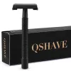 Blades Qshave IT Matte Black Steel Coating Safety Razor Long Handle Butterfly Open Classic Safety Razor 11.4 x 4.3 weishi with 5 blades