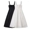 Casual Dresses Yenkye Elegant Women Fashion Front slits Back Nacing Up Bandage Black White Sling Dress French Style Robe