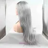 HD onda corporal Destaque Lace Fronteiro Cabelo Humano Para Mulheres Sylvia peruca sintética feminina renda frontal Cosplay de bandeira cinza