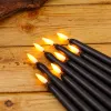 Candles 3 or 4 Pieces 11 Inch Halloween Black Flameless LED Taper Candles With Yellow/Warm White Light,Battery Plastic Fake LED Candles