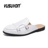 Casual Shoes Fashion Men Half Slippers Patent Leather Loafers Breathable Black Soft Outdoor Flat Women Summer Mules Slides 38-47