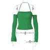 Women's T Shirts Club Party Off Shoulder Halter Sexig Crop Tops Pullover Clothes Summer Strap Half Sleeve Top For Women Elegant Tees Y2K