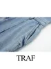 TRAF Fashion Women Women Denim Blue Belesuits Elegant Short Sleeve Label Twilar Jumpsuit Streetwear Trapstar 240408