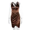 Casual Dresses Deep V-neck Pleated Dress Fashion V Neck Halter Backless Sexy Temperament Ruched