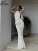 Women's Two Piece Pants Oymimi Sexy White Pleated 2 Sets Women Outfit 2024 Fashion Sleeveless Backless Tank Top With High Waist Wide Set