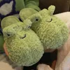 Slippers Women Cartoon Frog Fluffy Preppy Indoor Winter Cute Home Plush Ladies Fleece Flats
