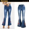 Jeans femeninos Pantalones europeos y americanos de patas anchas 3D Bordado tridimensional Pies Aloquados Drag Mujer