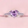 Bands Huitan Purple Heart Cubic Zirconia Rings for Women Unique Wedding Engagement Accessories Fancy Lady Gift Romantic Trendy Jewelry