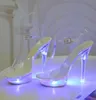 2021 Sexy 13cm Ultraheled Sandals Sandals Sandałów Platforma Tranrzowe kryształowe buty ślubne Kapcie LED LED Buty rozmiar Y077188670