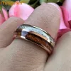 Bands iTungsten 8mm Tungsten Finger Ring for Men Women Engagement Wedding Band Koa Wood Meteorite Inlay Fashion Jewelry Comfort Fit