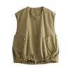 Damesvesten Bazaleas 2024 Streetwear Dubbele zakken Mouwloze jaswinkel Vest o Nek bijgesneden uittochten