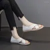 Casual schoenen drkanol 2024 mode dames sandalen zomer open teen kruis echte koeien lederen slip op platte dames sandalia's